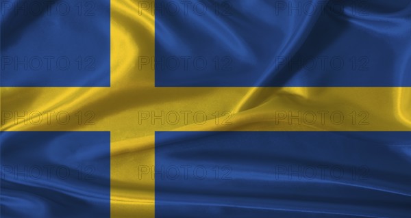 National flag of Sweden with cloth texture. Sweden flag with realistic texture background