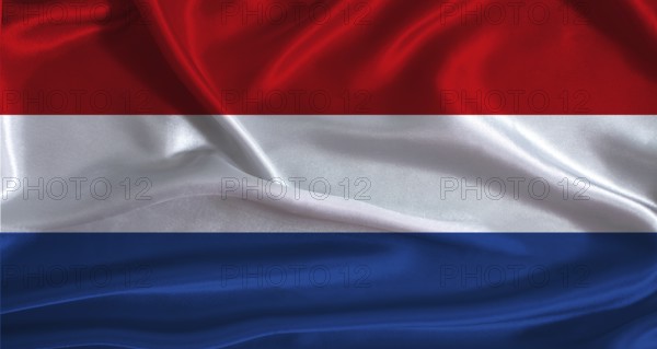 Netherlands flag with cloth textured background. National flag of the Netherlands with realistic