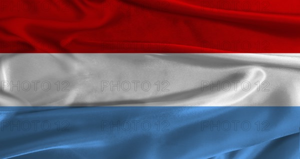 Flag of Luxembourg with fabric textured background. Close up of National flag of Luxembourg with