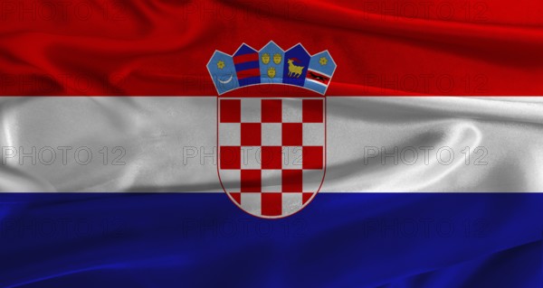 Flag of Croatia with fabric textured background. Close up of National flag of Croatia with