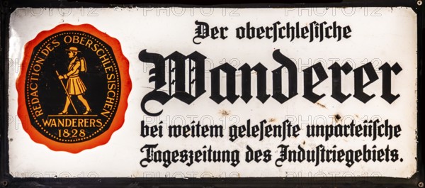Enamel sheet as an advertisement for the newspaper Oberschlesischer hiker, the most-read newspaper