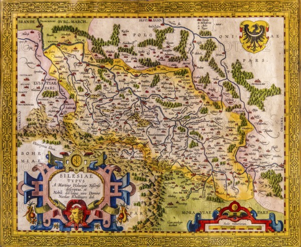 Map of Silesia as described by Martin Helwig from Neisse, cartographer Abraham Ortelius, copper