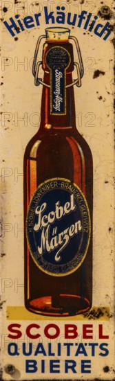 Enamel plate as an advertisement for Scrobel quality beers, 20th century, Piast Castle Museum, 16th