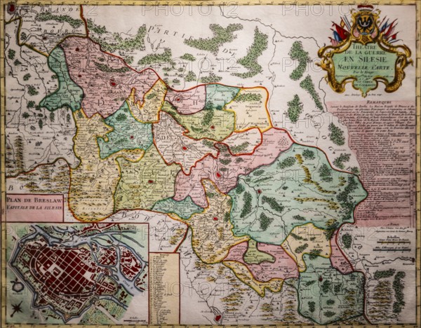 Map of Silesian theater of war and city map of Wroclaw by Georges Louis Le Rouge, court geographer