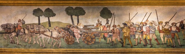Ceiling fresco with soldiers and cannons, Wawel Royal Castle, former residence and seat of