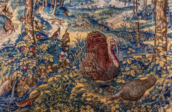 Turkey in the forest tapestry, detail, van Herzeele, Brussels, around 1580, Wawel Royal Castle,
