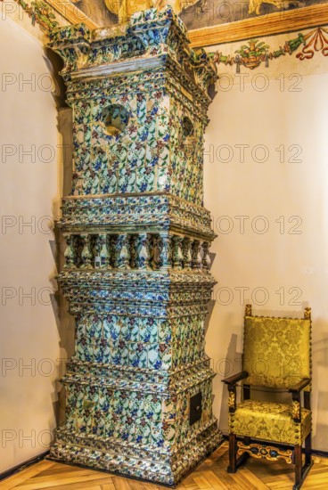 Tiled stove, Wawel Royal Castle, former residence and seat of government of the kings of Poland,