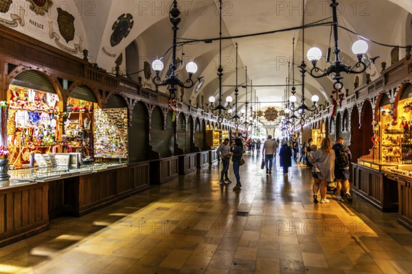Rynek with Cloth Hall, interior shops, from 13th century, Main Market Square, landmark of the city,
