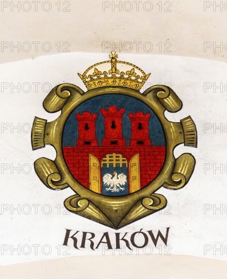 City coat of arms of Krakow, Rynek with Cloth Hall, from 13th century, Main Market Square, landmark