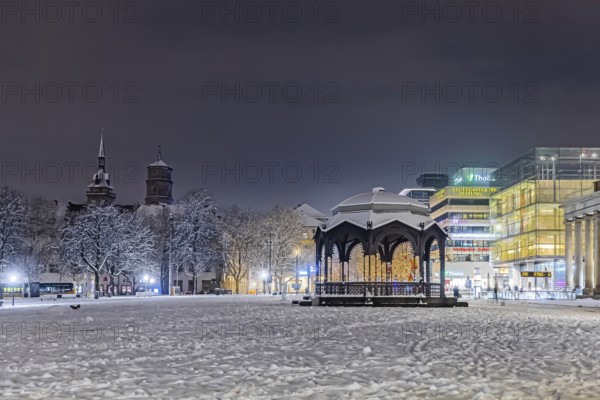 Winter in Stuttgart. It snowed overnight and the city is wintry white early in the morning. Palace