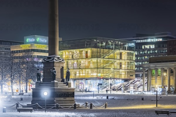Winter in Stuttgart. It snowed overnight and the city is wintry white early in the morning. Palace