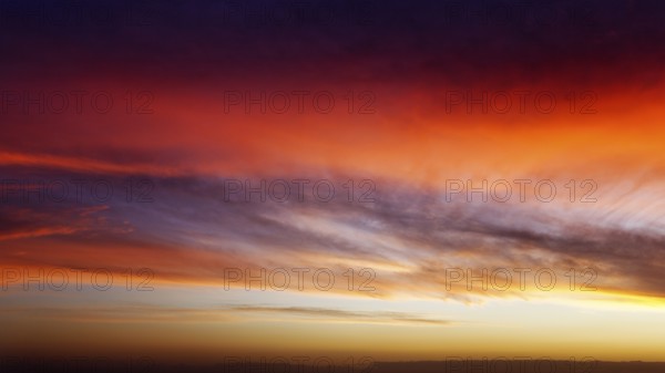 Sunset, colorful evening sky, cloudy sky, Realmonte, Agrigento, Sicily, south coast, Mediterranean