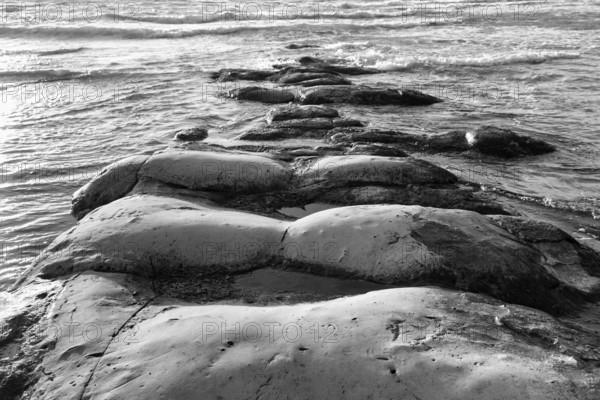 Rocky coast, Lido Scala dei Turchi, monochrome, Realmonte, Agrigento, Sicily, south coast,