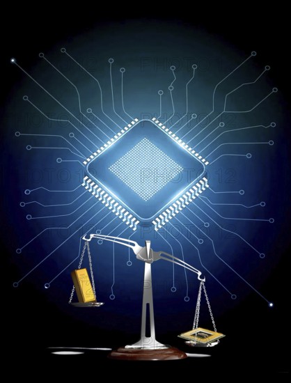 Symbolic photo, microchip better than gold, supply bottleneck, chip mass buying, computer industry,
