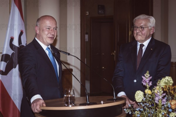 Kai Wegner, Governing Mayor of Berlin, gives a speech in front of a dinner in honor of the honorary