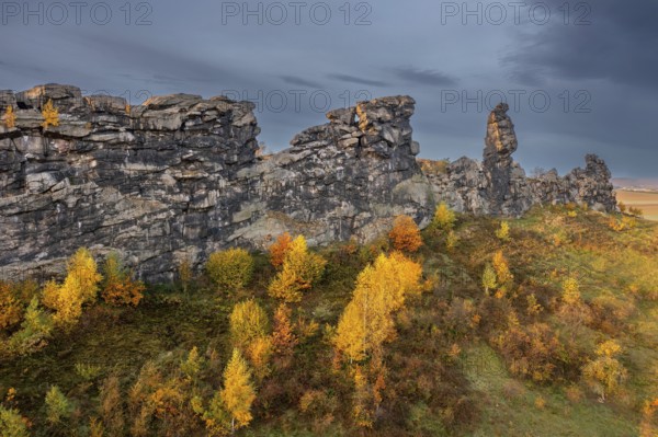 Teufelsmauer, Devil's Wall, eroded sandstone rock formation Mittelsteine near Weddersleben in the