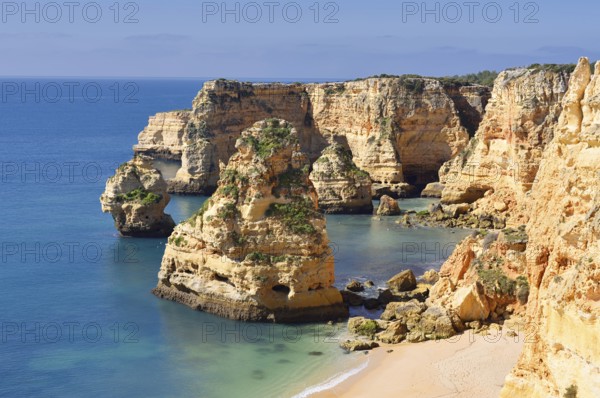Beach and rocky coast, Praia da Marinha, Algarve, Portugal