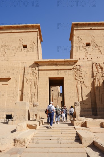 Entrance portal of Isis Temple, Philae Temple, UNESCO World Heritage Site, Agilkia Island, Aswan,
