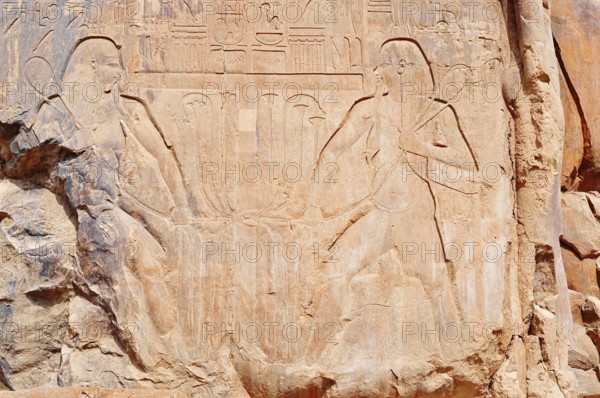Relief of the Nile god Hapi, Colossi of Memnon, statue of King Amenhotep III, West Thebes, Luxor,