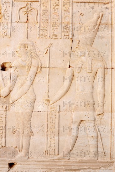 Relief of the goddess Seschat and the falcon-headed god of light and sky Haroeris, double temple of