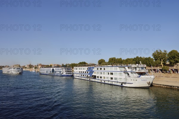 Nile cruise ships at the pier in Kom Ombo, Egypt