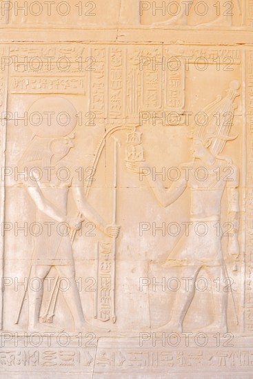 Relief of the falcon-headed god of light and sky Haroeris or Horus, double temple of Kom Ombo, Kom