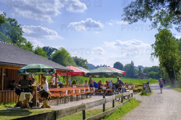 Fischhütte horse-rider am Chiemsee bei Stock, Prien, Chiemgau, Upper Bavaria, Bavaria, Bavaria,