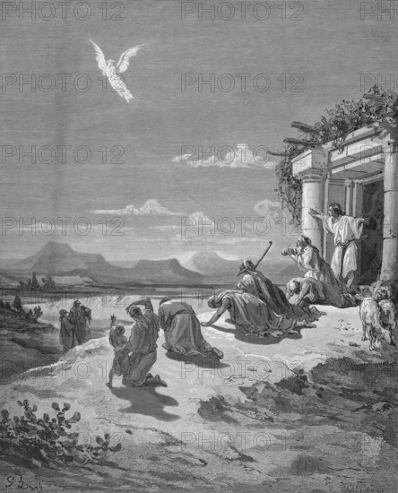 Tobias's family sees the angel Raphael disappear, Bible, Old Testament, book Tobias 12, verse 21,