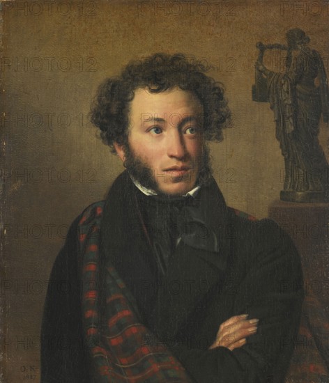 Alexander Pushkin (1799-1837), painting by Orest Kiprensky from 1827, Russian writer, historical