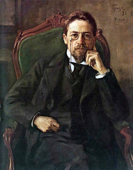 Anton Chekhov (1860-1904) in Nice, Portrait on Ossip Bras 1898, Russian writer, historical Russia.