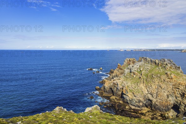 Seascape view with a dramatic rocky coastline a beautiful sunny summer day at the sea, Crozon