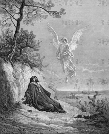Elias and the angel, he lies down and falls asleep under the broom bush. First book of Kings,