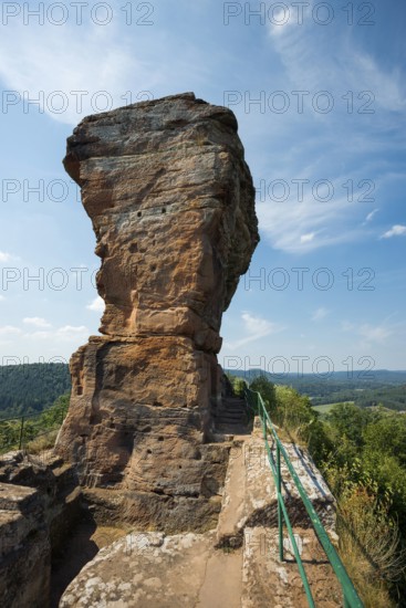 Drachenfels sandstone cliffs and castle ruins, Dahner Felsenland, Palatinate Forest,