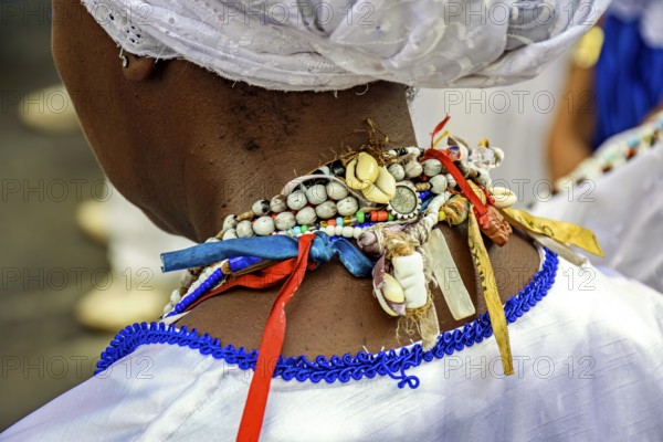 A typical afro necklace with colorful beads, used in Afro-Brazilian religions such as Umbanda and