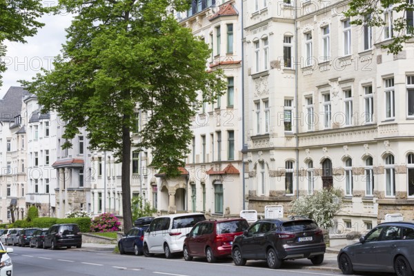 Barbarossastraße with Art Nouveau villas and Wilhelminian era buildings on Kassberg, Chemnitz,