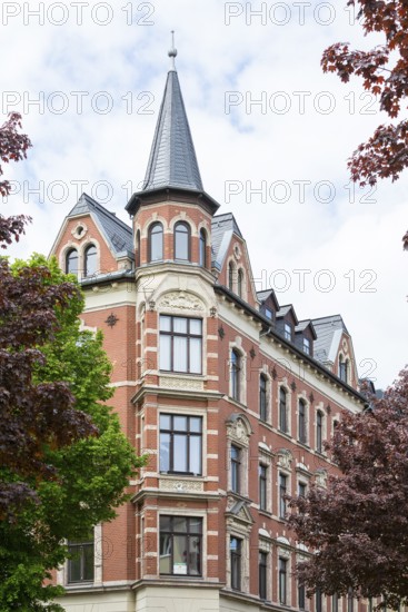 Corner house with façade ornaments and bay window, Art Nouveau villas and Wilhelminian era