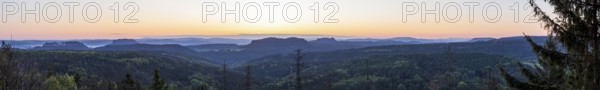 Panorama from Bernhardstein viewpoint in the morning with a view of Königstein Fortress,