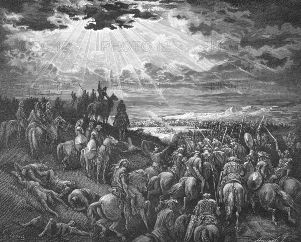 Joshua commands the sun to stand still, book of Joshua, Joshua prays, sun stand still over Gibeon,
