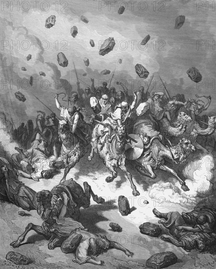 Joshua's victory over the Amorites, God dropped stones from heaven that killed more Amorites than