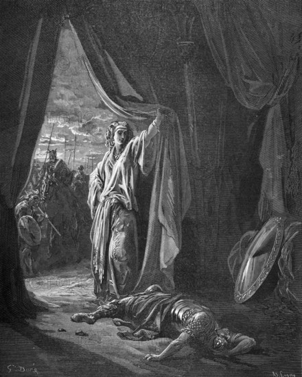 Jael or Jahel and Sissera, Sisera lies dead on the ground, book of judges, chapter 4, verse 22,