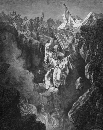 Punishment of Korah or Cores and his rutte, Moses spoke that the ground split under Datan and