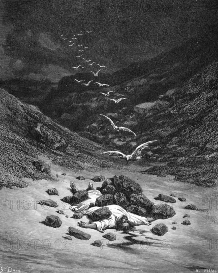 The stoning of Achan, Israelites stone Achan in the Achor valley, book of Joshua, chapter 7, verse