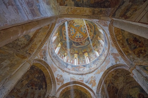 View of a magnificently painted dome inside an Orthodox church, Nikorzminda Cathedral,