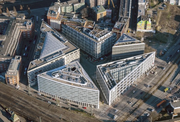 Münzviertel, Hamburg, city center, new building, hotel, office, architecture, triangle, triangular,