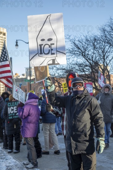 Detroit, Michigan USA - 24 January 2026 - A solidarity rally with Minneapolis residents protesting