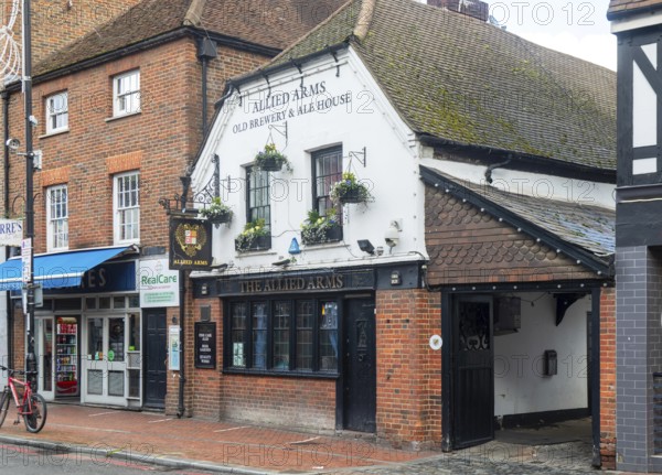 Historic pub building, Allied Arms public house, St Mary's Butts, town centre of Reading,