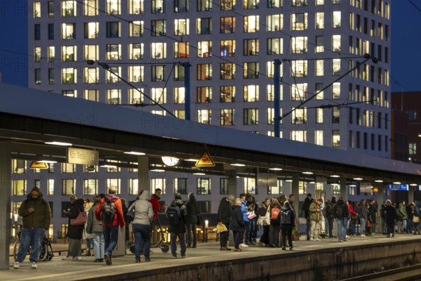 Passengers on the platform, Cologne-Messe/Deutz station, 2nd largest train station in Cologne,