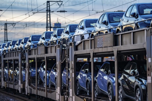 Car train, transport of Toyota small cars with a freight train from BLG Logistics, a logistics