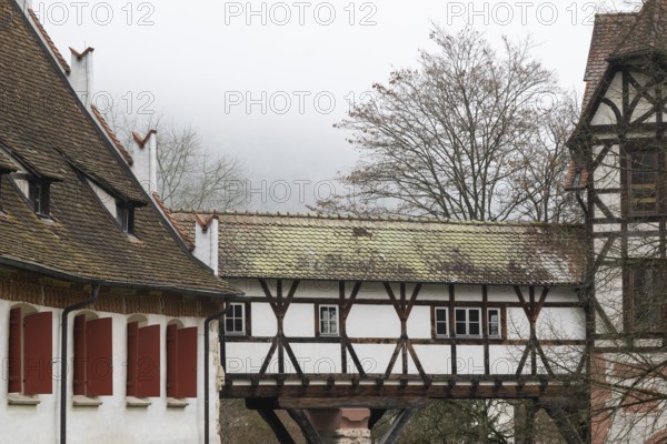 Fachwerk, Verbindungsgang, Protestant Seminary, Blaubeuren, Swabian Jura, Baden-Württemberg,