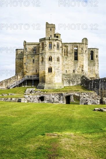Ruins of Warkworth Castle, River Coquet, Warkworth, Northumberland, England, UK